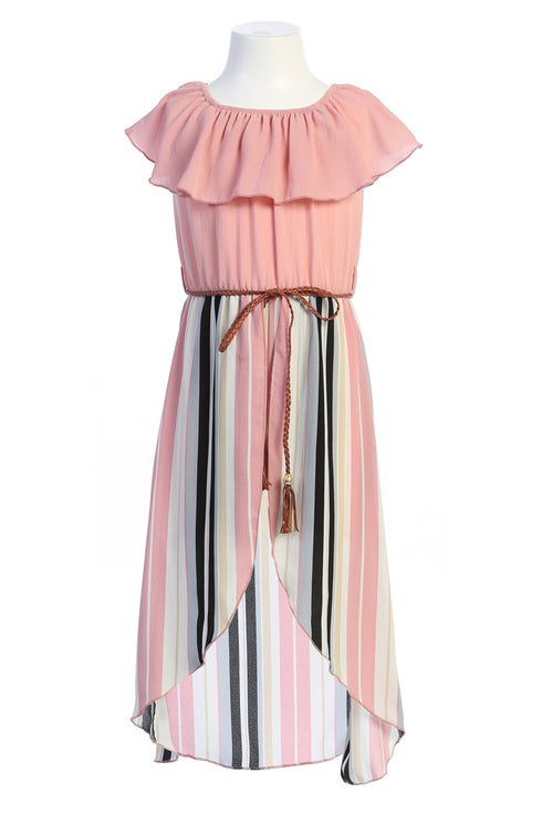Girls Off-Shoulder Drawstring Striped Jumpsuit Dress 4-14 - SophiasStyle.com